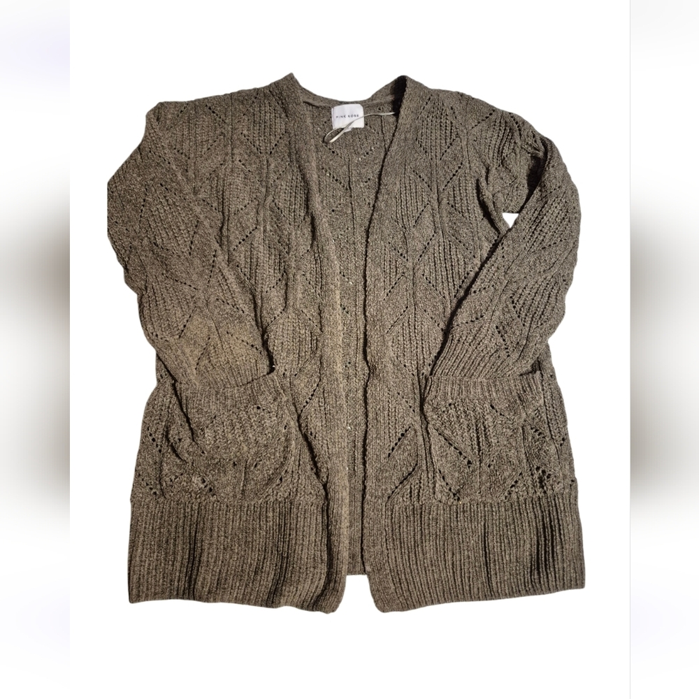 Pink Rose Women's Dark Green Cable Knit Cardigan Sweater